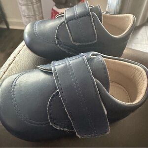 Baby Walker Hook-and-Loop Navy Leather Shoes